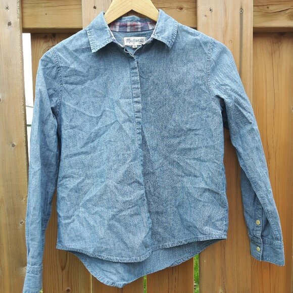 Madewell Button Down Denim Shirt XS Plaid Collar - Picture 1 of 4